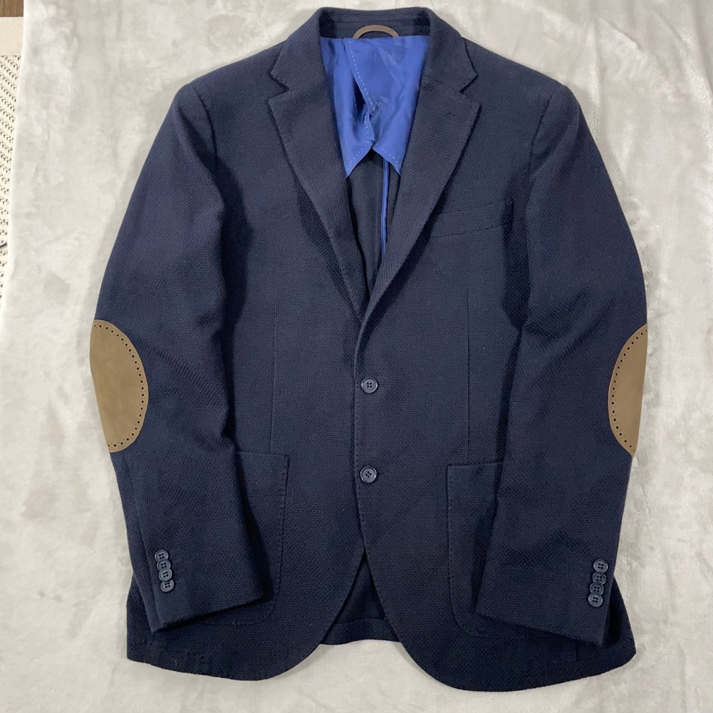 Il Garbo Collection Angelico Blazer Mens 40 Tall Navy Blue Elbow Patches Coat